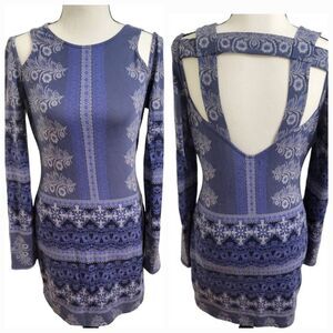 Free People cold shoulder open back long sleeve blue mini dress Sz S